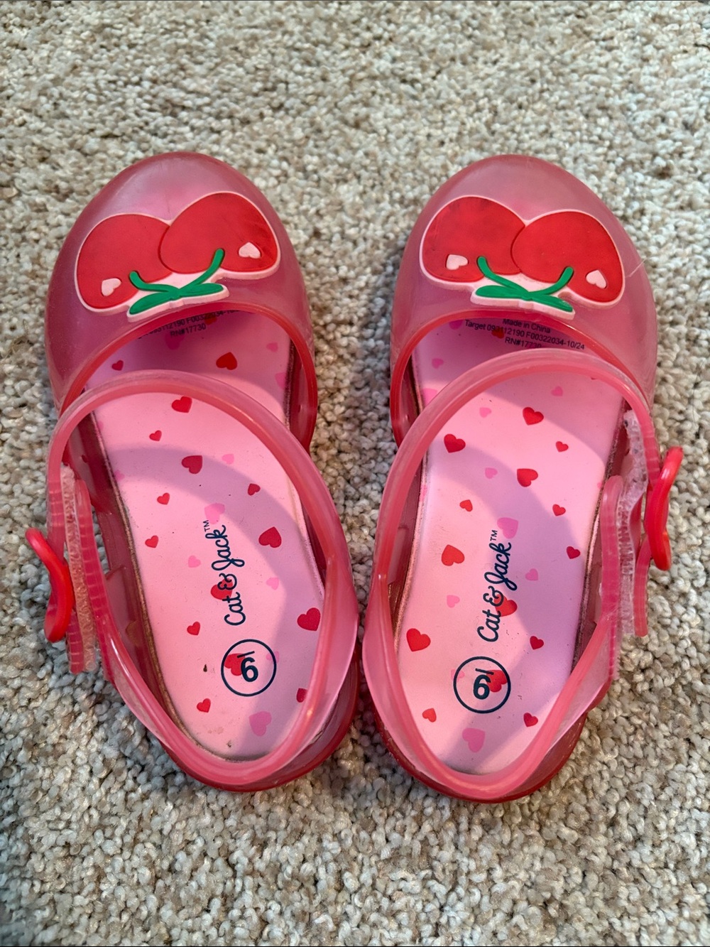 Cat & Jack Pink Jelly Sandals with Cherry Appliqués size 9 toddler girls - Picture 2 of 5